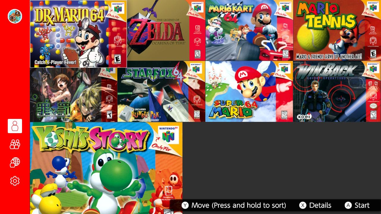 Nintendo 64 game selection screen.