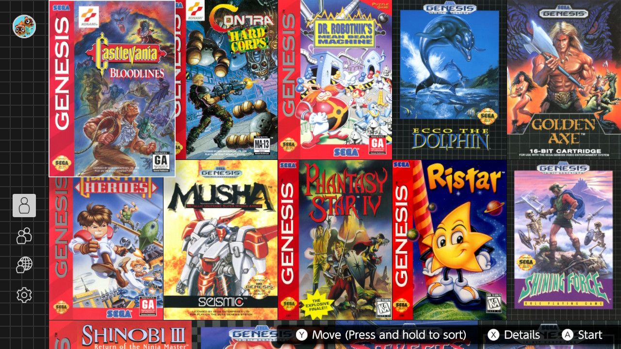 Sega Genesis game selection screen.